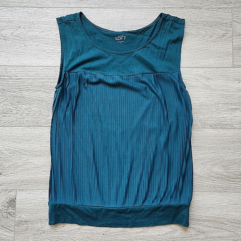 Ann Taylor Loft Teal Green Pleated Shirt Womens Small Tank Sleeveless Summer